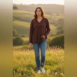 Jones New‎ York Red and Black Plaid Button-Up Shirt.